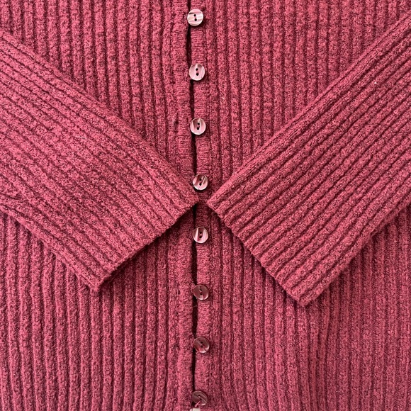 Abercrombie & Fitch Wool Blend Ribbed Button Front Cardigan Sweater Burgundy L - Picture 10 of 16